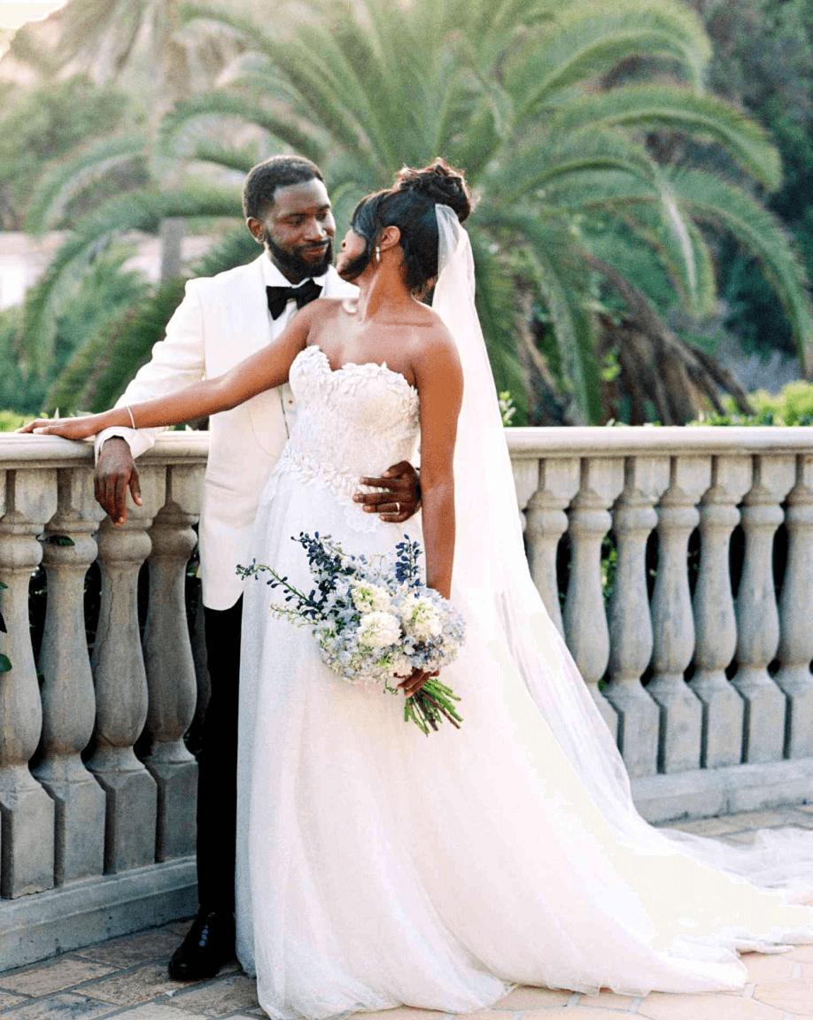 Wedding couple at the balcony