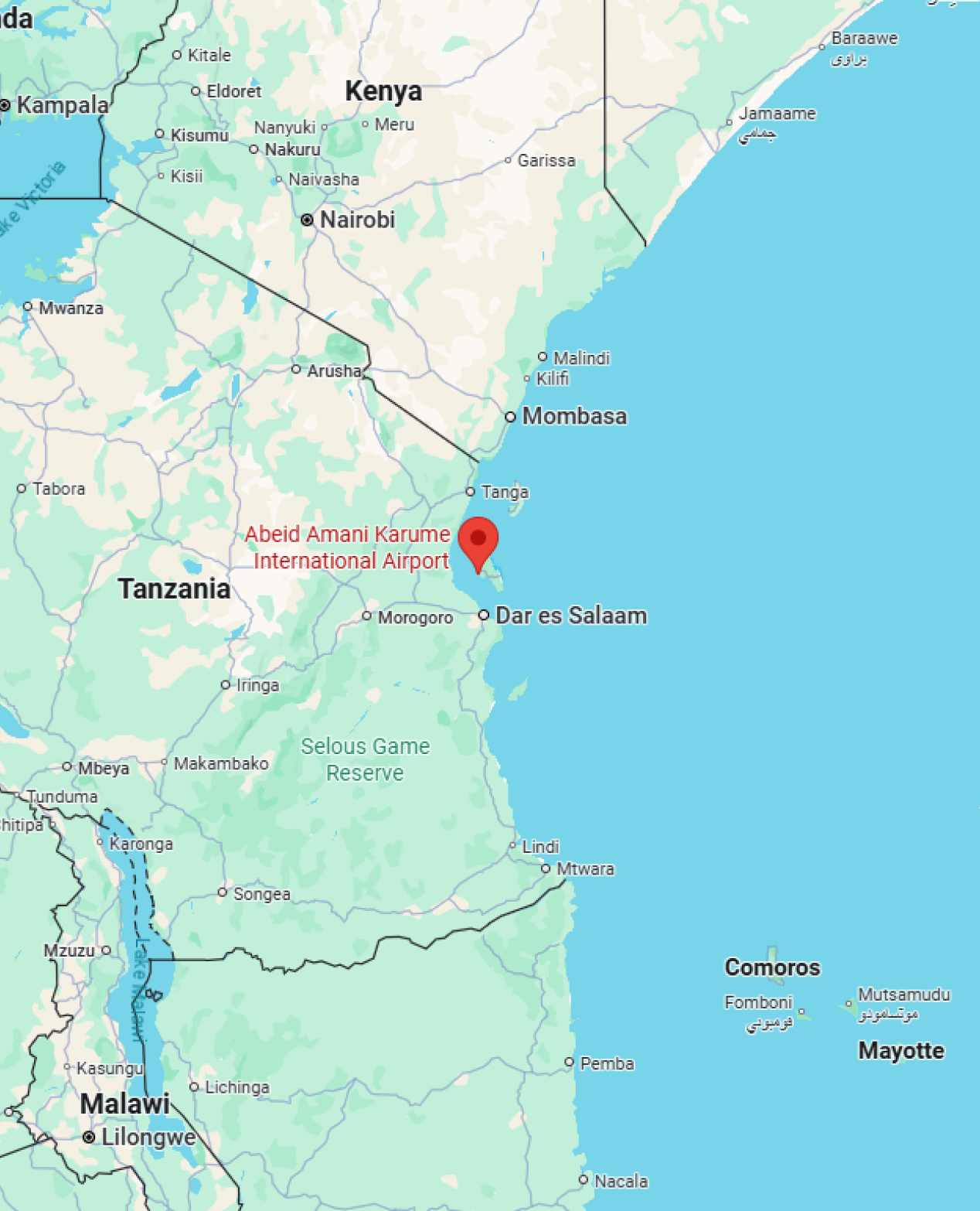 Map of Airlines Flying to Zanzibar